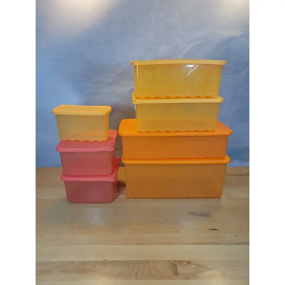 Tupperware Fridge Smart Vented Containers set of 7 with lids orange red